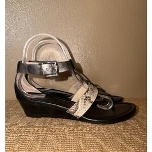 Coach Velvet Black Leather & Snakeskin Print Wedge Sandals Women’s Size 8B GUC